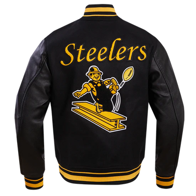 Pittsburgh Steelers Retro Classic Black Wool & Genuine Leather Sleeves Men's Varsity Letterman Jacket