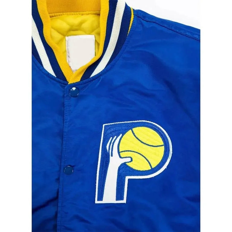 Indiana Pacers Vintage Style Full-Snap Varsity Royal Blue Satin Men's Bomber Jacket
