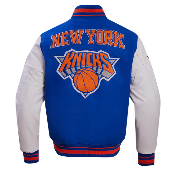 New York Knicks Varsity Royal Blue Wool & White Genuine Leather Sleeves Men's Letterman Jacket