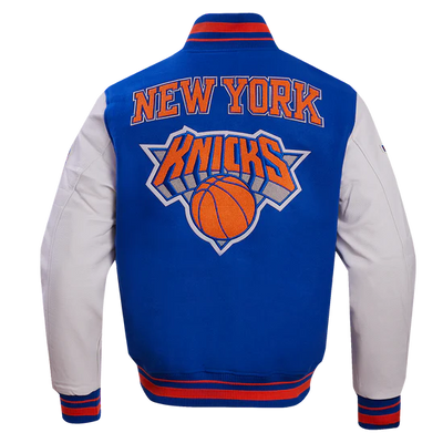 New York Knicks Varsity Royal Blue Wool & White Genuine Leather Sleeves Men's Letterman Jacket