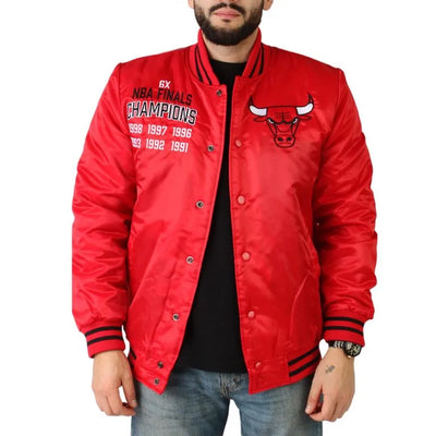 NBA Chicago Bulls Champions Full-Snap Varsity Red Satin Men's Bomber Jacket