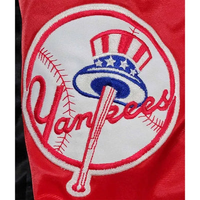 90’s New York Yankees Full-Snap Black/Red Satin Men's Jacket