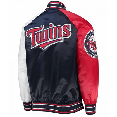 Minnesota Twins Reliever Raglan Full-Snap Blue/Red Satin Men's Jacket