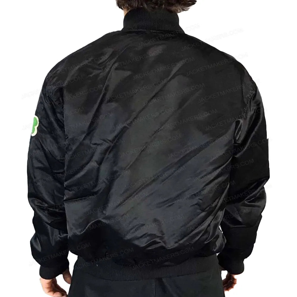 Boston Celtics Full-Snap Varsity Black Satin Men's Bomber Jacket