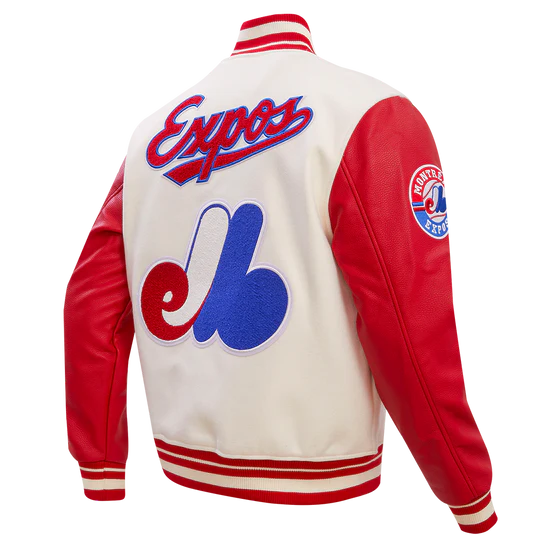 Montreal Expos Retro Classic Rib Off White Wool & Red Leather Sleeves Varsity Men's Jacket