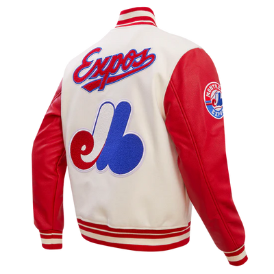 Montreal Expos Retro Classic Rib Off White Wool & Red Leather Sleeves Varsity Men's Jacket