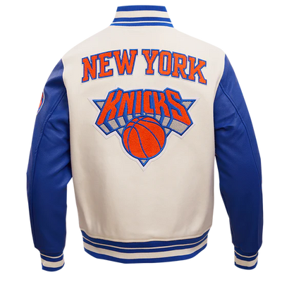 New York Knicks Varsity White Wool & Royal Blue Genuine Leather Sleeves Men's Letterman Jacket