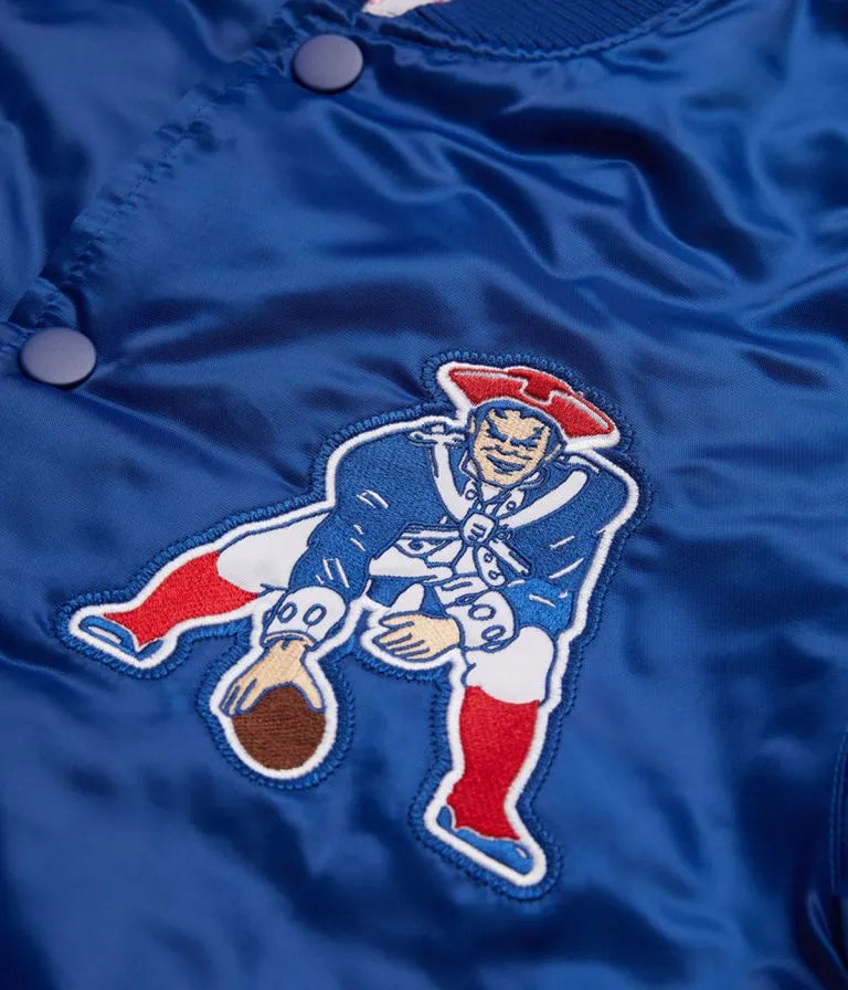 New England Patriots Full-Snap Varsity Royal Blue Satin Men's Bomber Jacket