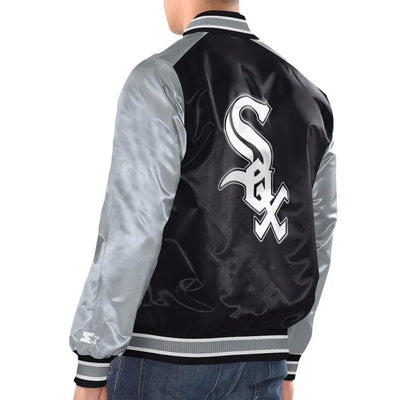 Chicago White Sox Renegade Full-Snap Varsity Black/Silver Satin Men's Jacket