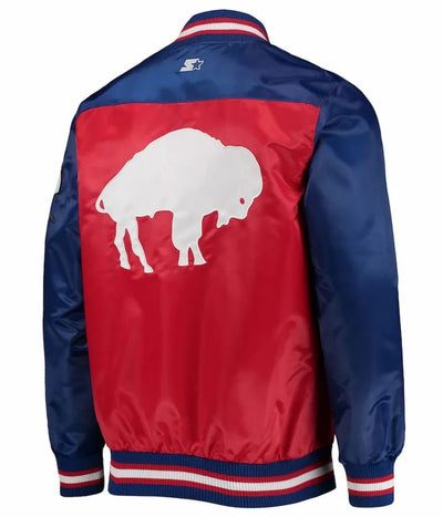 Buffalo Bills Full-Snap Varsity Blue and Red Satin Men's Bomber Jacket