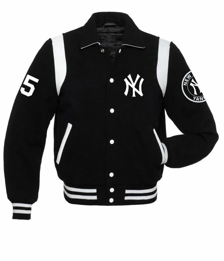 NY Yankees Sailor Collar Varsity Black Wool Men's Jacket