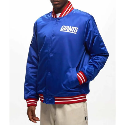 New York Giants Heavyweight Full-Snap Varsity Royal Blue Satin Men's Bomber Jacket