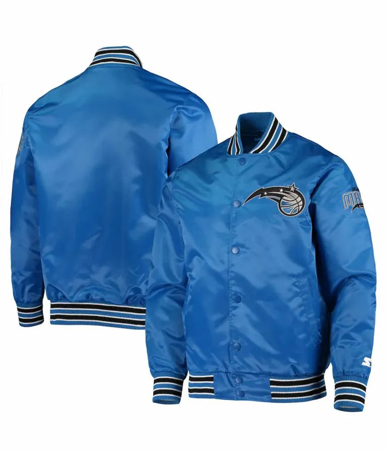 Orlando Magic The Diamond Classic Full-Snap Varsity Blue Satin Men's Bomber Jacket