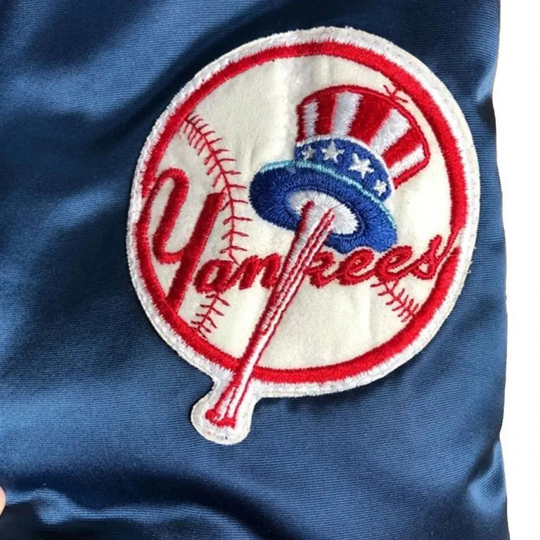 New York Yankees Dugout Bomber Blue Satin Men's Jacket