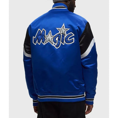 Orlando Magic Heavyweight Full-Snap Varsity Blue Satin Men's Bomber Jacket