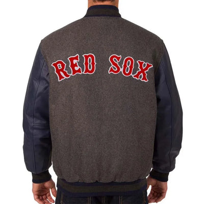 Boston Red Sox Varsity Full-Snap Charcoal Wool & Navy Blue Leather Men's Jacket