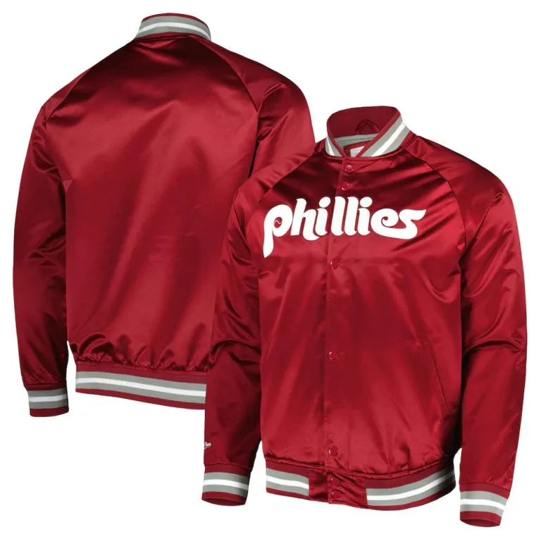 Philadelphia Phillies Satin Lightweight Red Raglan Full-Snap Men's Jacket