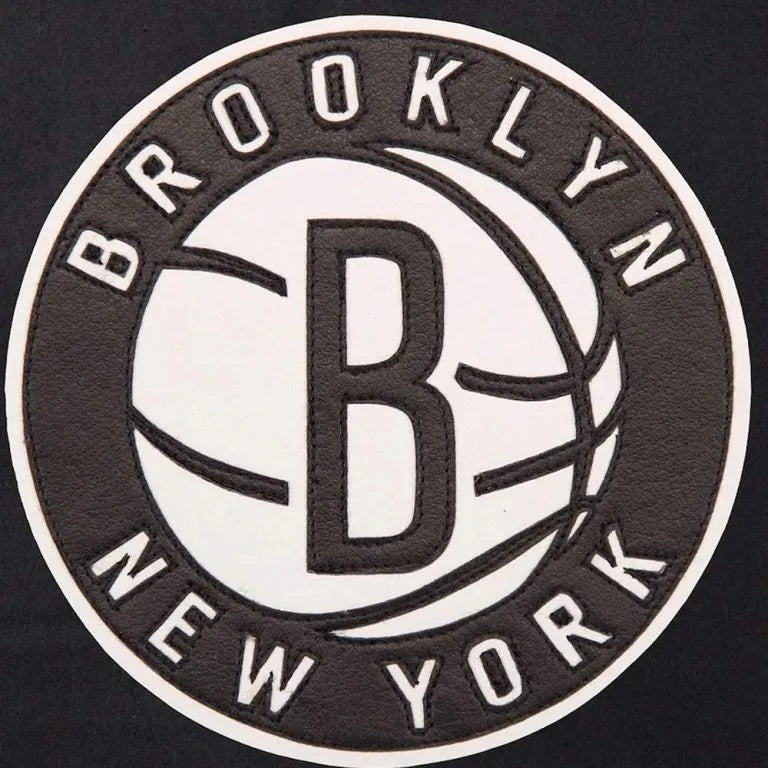 Brooklyn Nets NBA Black Wool & White Genuine Leather Sleeves Men's Varsity Letterman Jacket