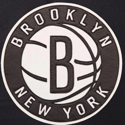 Brooklyn Nets NBA Black Wool & White Genuine Leather Sleeves Men's Varsity Letterman Jacket