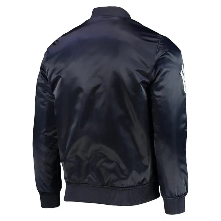 New York Yankees Wordmark Full-Snap Navy Blue Satin Bomber Men's Jacket