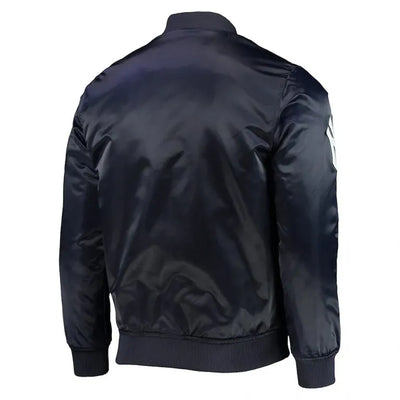 New York Yankees Wordmark Full-Snap Navy Blue Satin Bomber Men's Jacket
