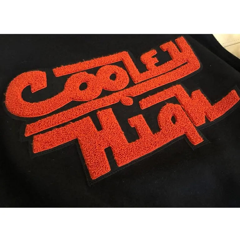 Cooley High Varsity Black Wool & Off White Genuine Leather Sleeves Men's Letterman Jacket
