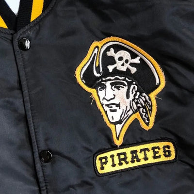90’s Pittsburgh Pirates Full-Snap Black Satin Bomber Men's Jacket