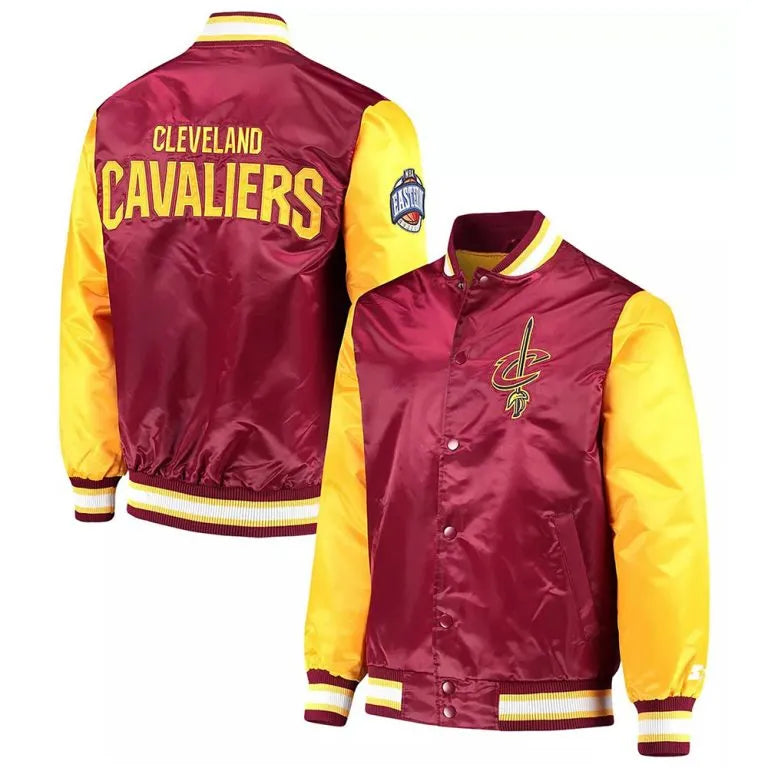 Cleveland Cavaliers Full-Snap Varsity Wine/Gold Satin Men's Bomber Jacket