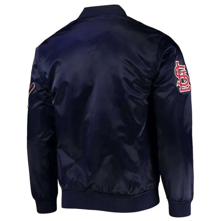 St. Louis Cardinals Wordmark Navy Blue Satin Bomber Full-Snap Men's Jacket