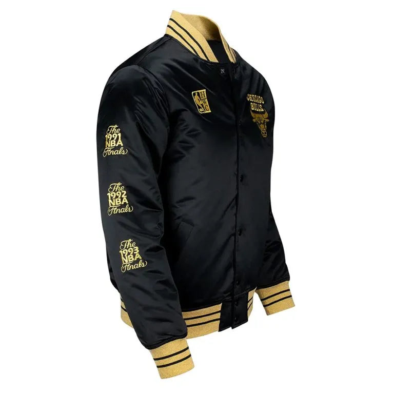 Chicago Bulls MVP Full-Snap Varsity Black Satin Men's Bomber Jacket