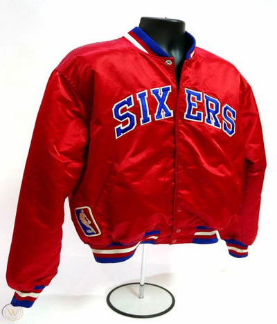 Philadelphia 76ers Vintage Full-Snap Varsity Red Satin Men's Bomber Jacket