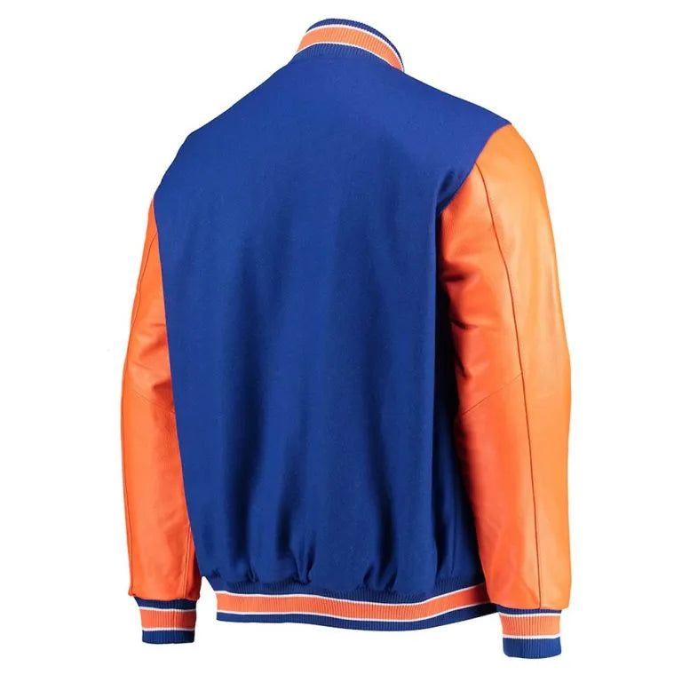 New York Mets 35th Anniversary Varsity Royal Blue Wool & Orange Leather Men's Jacket