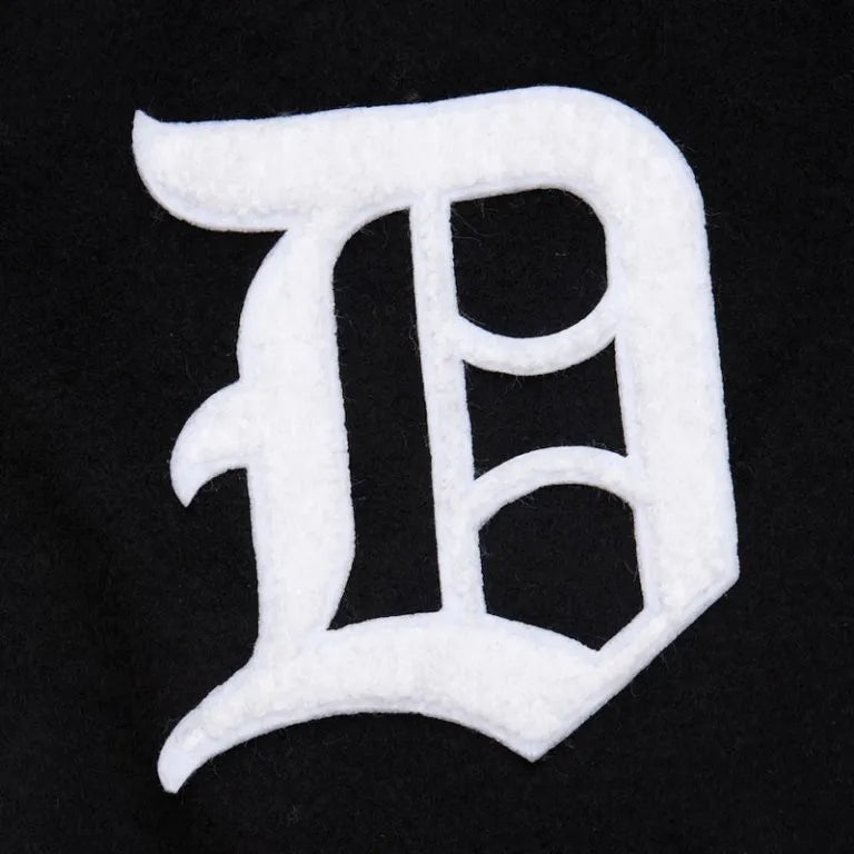 Detroit Tigers Black Out Vintage Logo Wool & Leather Full-Snap Varsity Men's Jacket