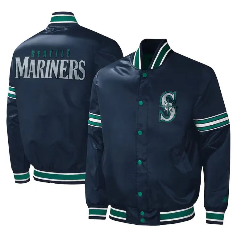 Seattle Mariners Midfield Full-Snap Varsity Navy Blue Satin Men's Jacket