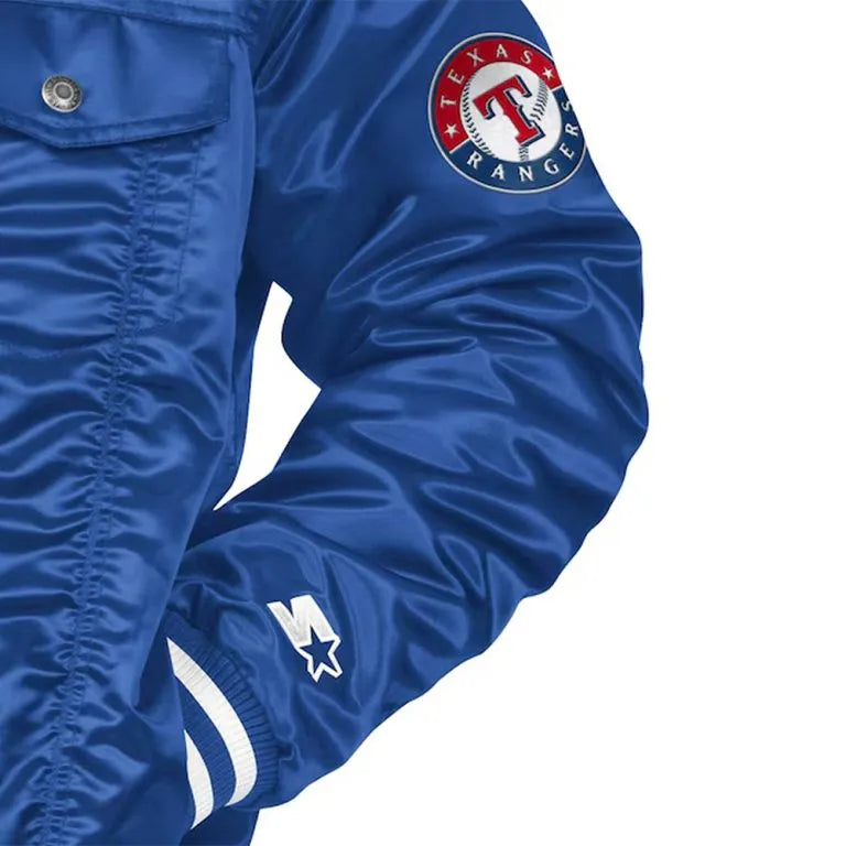 Texas Rangers Royal Blue Satin Silver Tab Trucker Full-Snap Men's Jacket
