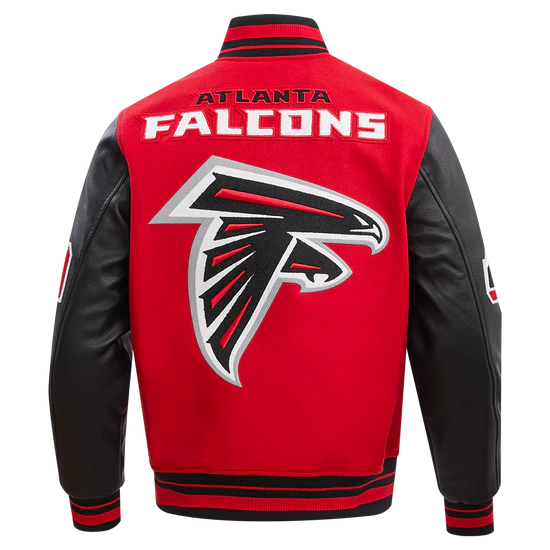 Atlanta Falcons Mashup Varsity Red Wool & Black Genuine Leather Sleeves Men's Jacket