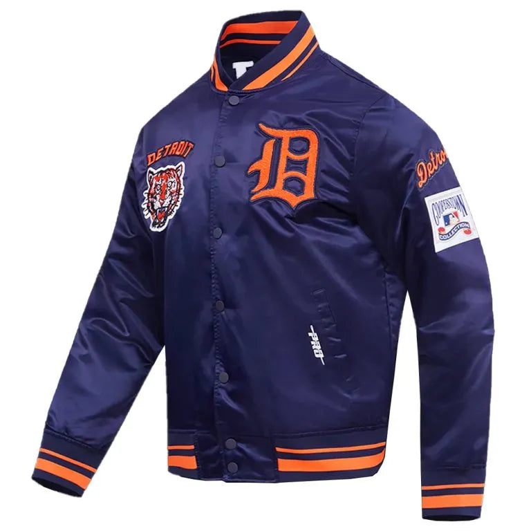 Detroit Tigers Retro Classic Rib Navy Blue Satin Men's Jacket