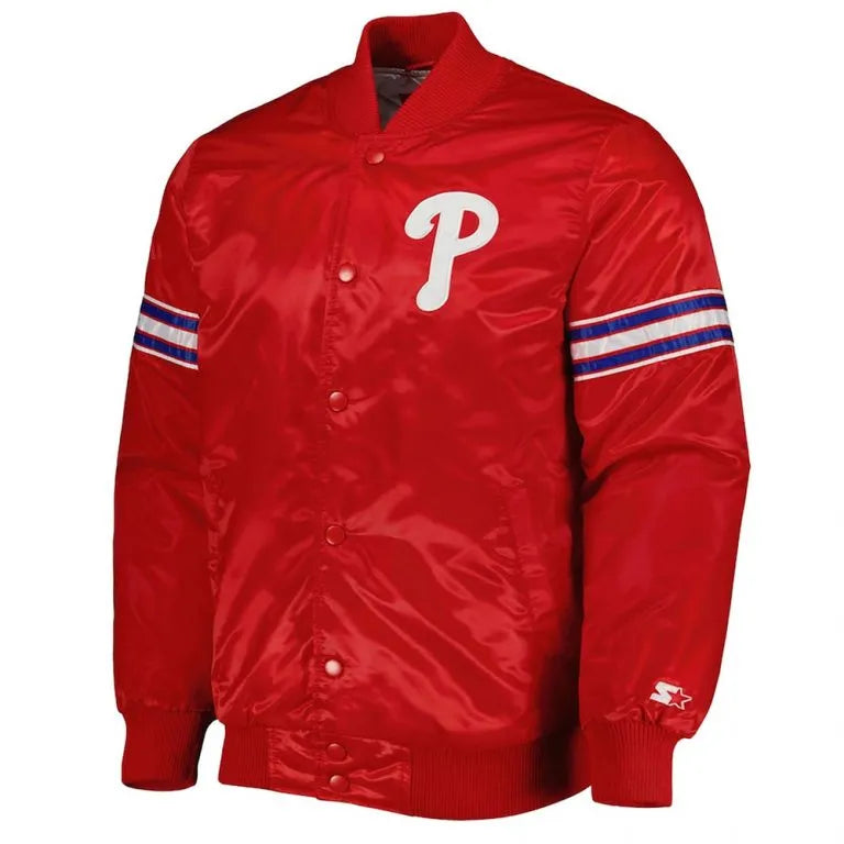 Philadelphia Phillies Pick & Roll Full-Snap Red Satin Men's Bomber Jacket