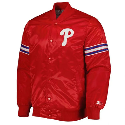 Philadelphia Phillies Pick & Roll Full-Snap Red Satin Men's Bomber Jacket