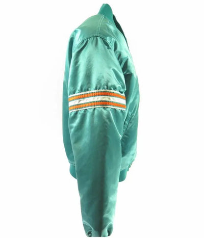 80s Miami Dolphins Vintage Full-Snap Varsity Green Satin Men's Bomber Jacket