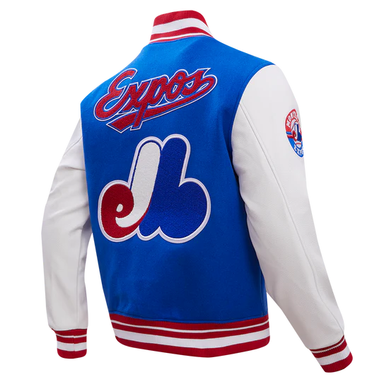 Montreal Expos Retro Classic Rib Royal Blue Wool & White Leather Sleeves Varsity Men's Jacket