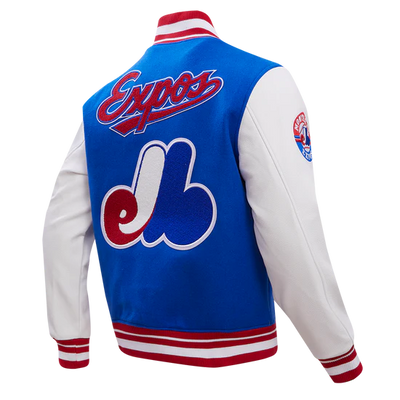 Montreal Expos Retro Classic Rib Royal Blue Wool & White Leather Sleeves Varsity Men's Jacket