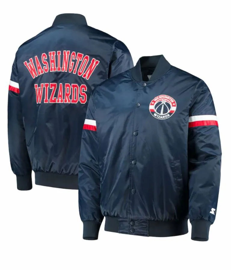 Washington Wizards The Champ Full-Snap Varsity Blue Satin Men's Bomber Jacket