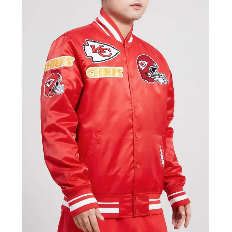 Kansas City Chiefs Mash Up Full-Snap Varsity Red Satin Men's Bomber Jacket