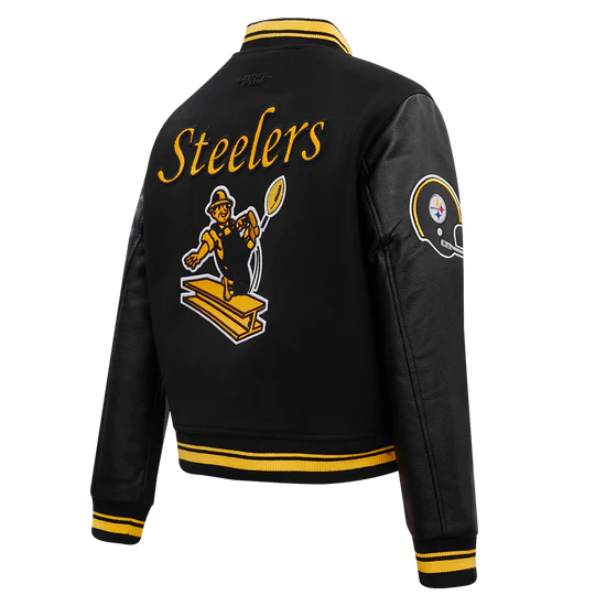 Pittsburgh Steelers Retro Classic Black Wool & Genuine Leather Sleeves Men's Varsity Letterman Jacket