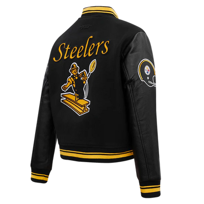 Pittsburgh Steelers Retro Classic Black Wool & Genuine Leather Sleeves Men's Varsity Letterman Jacket