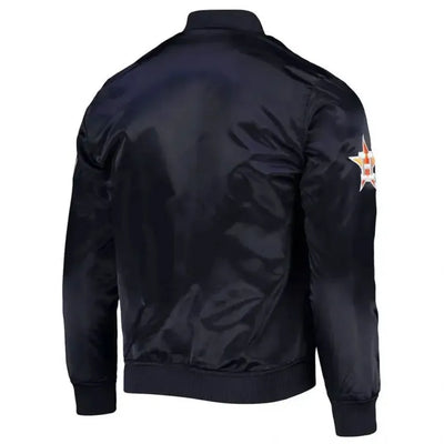 Houston Astros Wordmark Black Satin Full Snap Bomber Men's Jacket