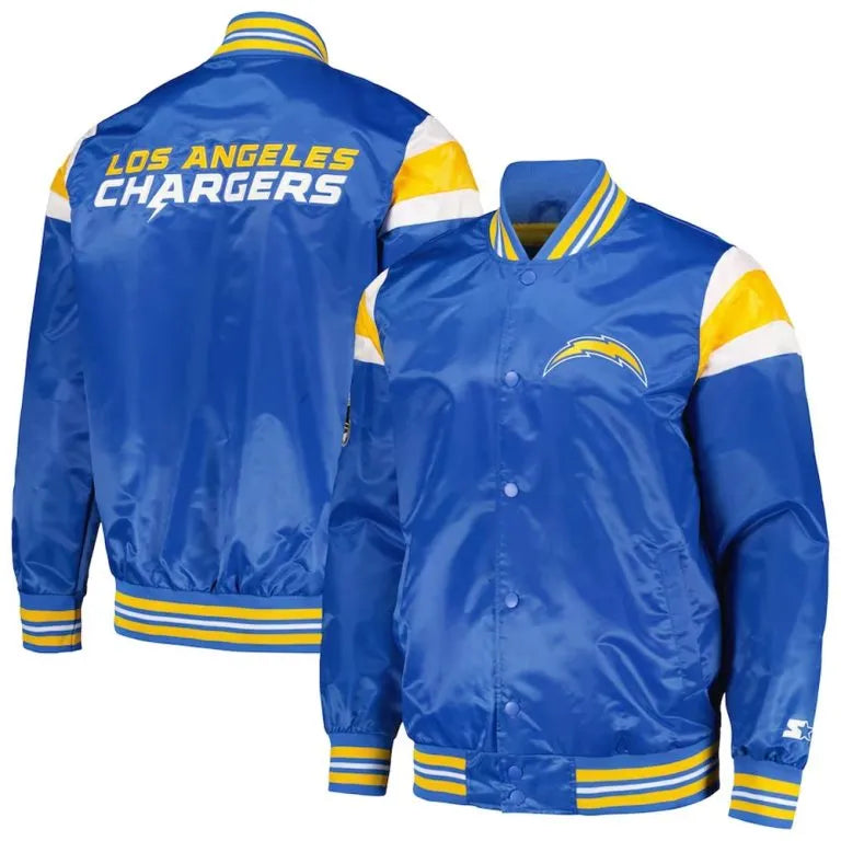 Los Angeles Chargers Midweight Full-Snap Varsity Powder Blue Satin Men's Bomber Jacket