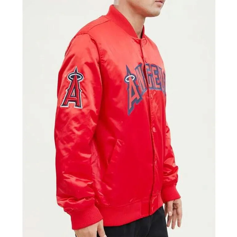 Los Angeles Angels Wordmark Red Satin Full-Snap Men's Jacket