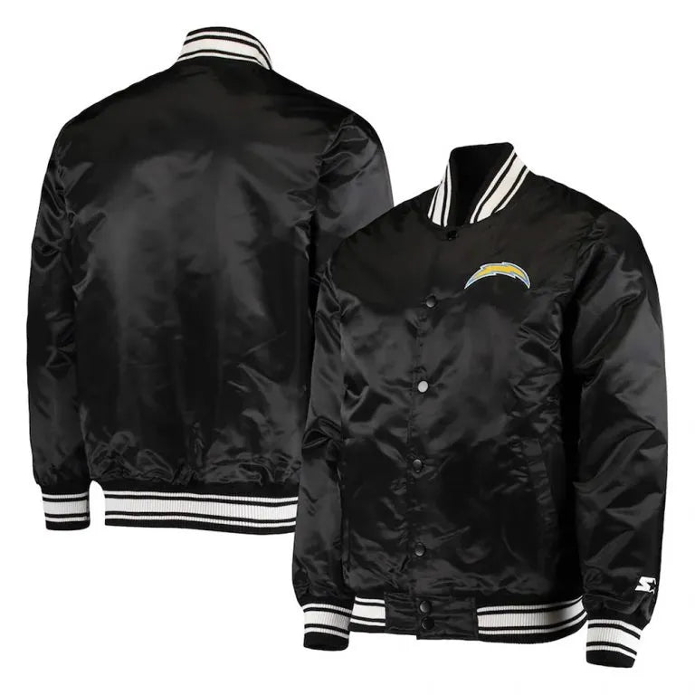 Los Angeles Chargers Locker Room Full-Snap Varsity Black Satin Men's Bomber Jacket